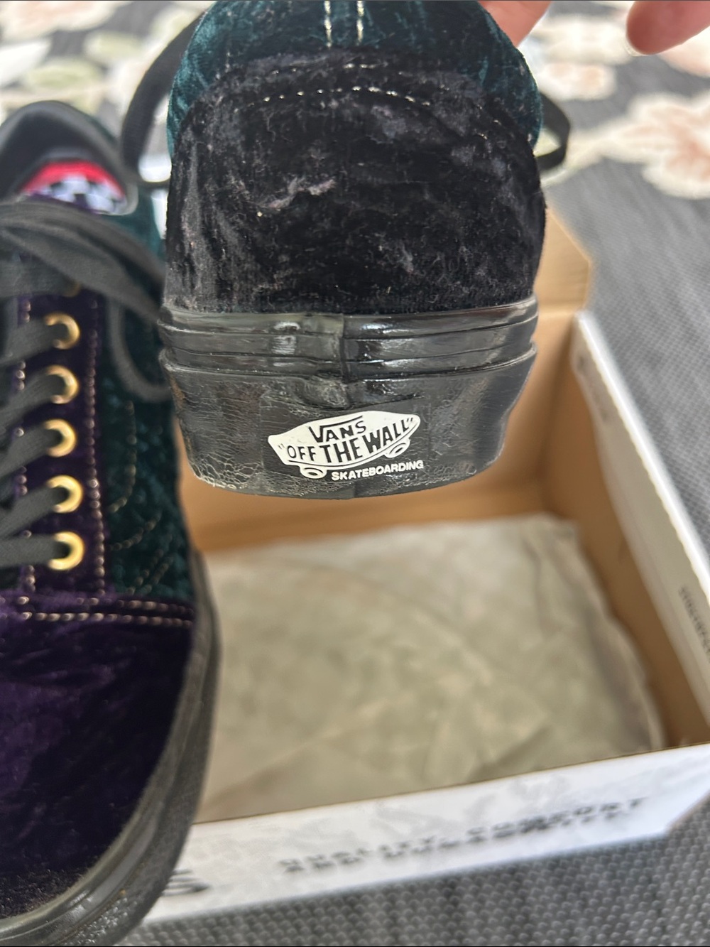 Vans Velvet Low-Top Sneakers in Purple & Teal with Black Soles - Picture 3 of 8